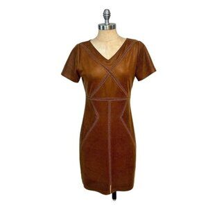 Hale Bob Kiley Brown Faux Suede Coated Dress Small